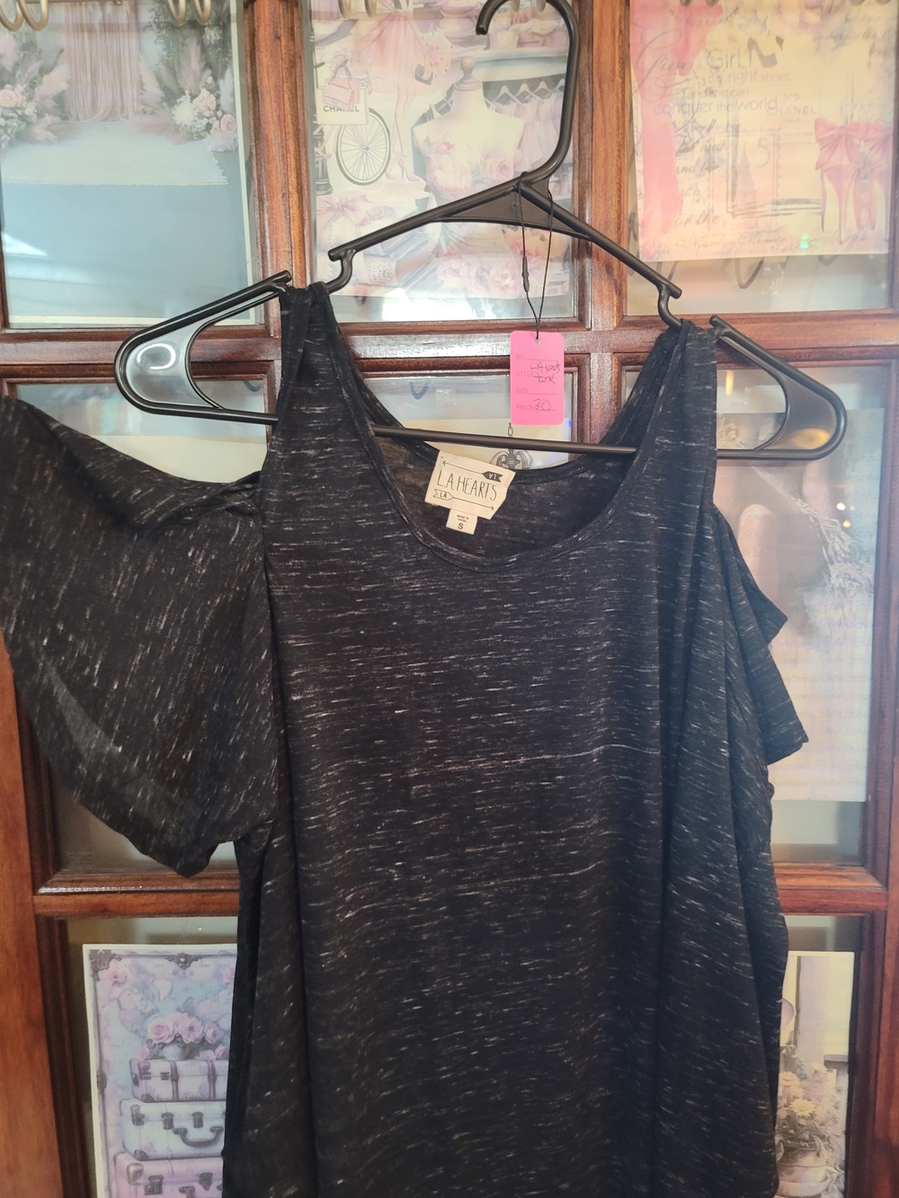 La Hearts Black Heather Cold-Shoulder Tunic Top